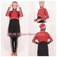 Jual Baju Renang Muslimah MS08 Hitam Merah Abu Murah