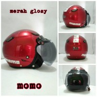 Helm Bogo Retro Klasik JPN MOMO Merah Glosi SNI + Kaca Bogo Ori