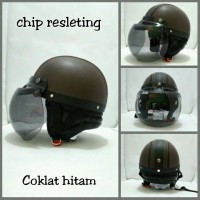 Helm Chip Bogo Retro Kulit Klasik Resleting Coklat Hitam