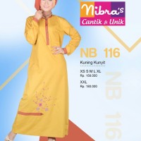 Gamis Nibras NB 116 Katun Twill Kuning Bordir Busui