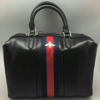 JUAL TAS GUCCI BEE WEB BOSTON HITAM LEATHER MIRROR QUALITY