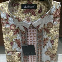 Kemeja Alisan Batik Corak Kembang Merah Hijau Lengan Panjang 16-34
