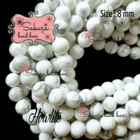 Bahan Aksesoris Gelang / Kalung Manik Batu Alam Natural Howlite 8 mm