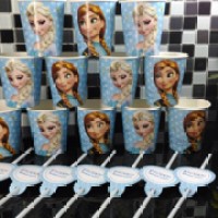 Jual gelas kertas karakter frozen + sedotan + hiasan sedotan cilukba party Murah