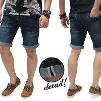 Celana Pria Pendek Jeans Whisker Wash Indigo