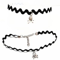 Jual Zigzag Choker Necklace Silver Skull | Kalung Handmade Murah