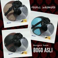 Jual Helm Bogo Retro Bonus Kacamata Lokal Hitam Biru Krem Coklat C7H1 Murah