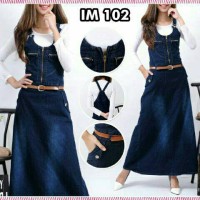Jual jumpsuit jeans rok panjang zipper kerut dress hijabers fashion gamis Murah