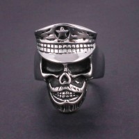 Cincin Tengkorak Titanium Skullring Police Turn Back Crime Silver Ring
