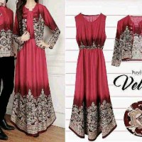 COUPLE MUSLIM HIJAB MAXI DRESS KEMEJA BATIK MERAH ALL IN ONE