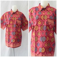 Jual Kemeja Songket Bali Motif Etnik Warna Merah Maroon 4 Murah