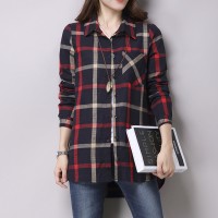 Jual kemeja wanita burberry flanel cotton kerah pakaian kerja fashion gaya Murah