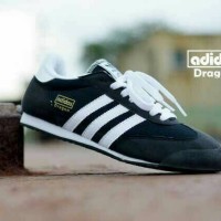 sepatu pria wanita adidas dragon hitam lis putih murah + box
