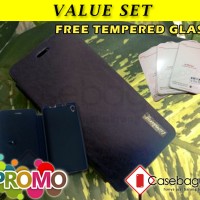 Infinix Zero 2 Leather Flip Cover Case Sarung Kulit Tempered Glass