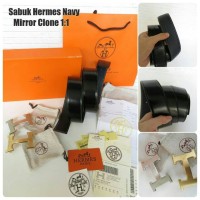 Sabuk Ikat Pinggang Belt Cowok Pria HERMES MIRROR NAVY