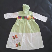 LD 35 - Gamis Anak Hijau Muda Putih Bunga Kupu Rainbow