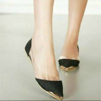Sepatu Wanita Kerja Santai Flat Shoes Mika Glitter Pasir Hitam Black