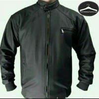 JAKET KULIT SINTETIS PRIA WOLL POLO HITAM