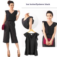 Branded Blouse V-Neck Black Hitam Polos Baju Atasan Wanita Yukensi M-L