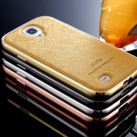 Jual SAMSUNG S4, S5 LUXURY ALUMUNIUM BUMPER With LEATHER BACK SKIN Case Murah
