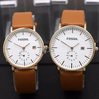 Jam Tangan Fossil Couple Date Leather Light Brown OAGN
