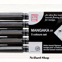 Jual Kuretake Zig Cartoonist Mangaka Pen 01 5 Colours Set CNM-01-5V Murah