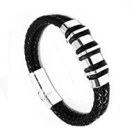 StylesLeather Bracelet Titanium Steel Gelang Pria Gelang Kulit Asli
