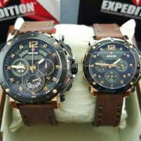 Jam Tangan Couple Expedition E 6402 Black Gold Brown Original