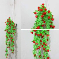 Jual bunga plastik / bunga hias / bunga artificial + pot gantung merah red Murah