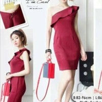 Jual SALE/DISKON BANGKOK Dress O-001/Maroon/Ruffle/Sabrina/Babol/Cut Out Murah