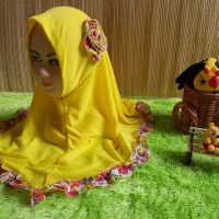 jilbab bayi syiria syari kaos kuning bunga renda