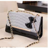 TAS HITAM PITA RIBBON WANITA KULIT KAKU KOKOH POLKADOST RANTAI TALI PU