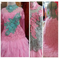 setelan kebaya gaun susun ekor
