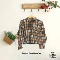 Jual KEMEJA KATUN FLANEL CROP TOP JANGKIS TARTAN SQUARE PETAK JANGKIS brown Murah