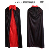 Jual Kostum Halloween Vampir JUBAH Hitam Merah 2 Sisi Panjang 120 Cm Murah