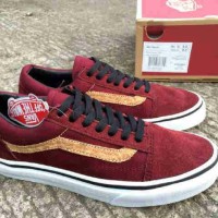 sepatu casual pria vans old school maroon gold premium