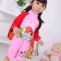 Baju Renang Anak + Topi - Angry Bird Pink