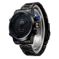 Jam Tangan Pria Original Weide W-26 Japan Men LED Hitam Biru
