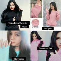 Jual Round Hand Sweater Rajut Roundhand Hitam Pink Blue Tosca Dustypink Murah