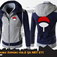 Jaket Anime Naruto Uchiha Double Zippers Jacket Hoodie (JA NRT 27)