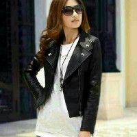 Jaket Semi Kulit Wanita Model kerah Double