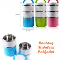 Jual Rantang Polkadot 3 Susun, Stainless (Tahan Panas Dan Kedap Udara} Murah