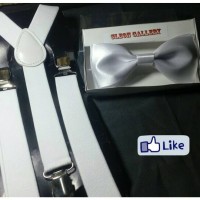 Jual Dasi kupu2 (Bowtie) & Suspender (tali kodok) Polos Warna Putih Murah