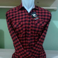 Kemeja Flanel merah hitam / kemeja kerja pria bahan Flanel