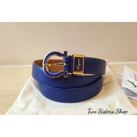 Authentic New Salvatore Ferragamo Leather Belt Sabuk - Blue GHW