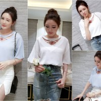 405421 BAJU BLOUSE FORMAL KERJA KANTOR WANITA KARIR CHOKER POLOS PLAIN