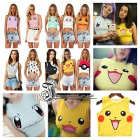 Grosir Kaos Baju Tank Top Crop Tee Pokemon Pikachu Untuk Wanita Impor