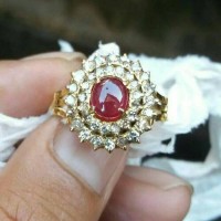cincin merah ruby kombinasi berlian eropa ikat emas