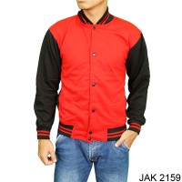 Jaket Baseball Polos Fleece Merah JAK 2159