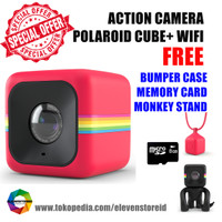 Jual Polaroid Cube+ Wifi Red Free Bumper Case SD Card Monkey Stand Murah